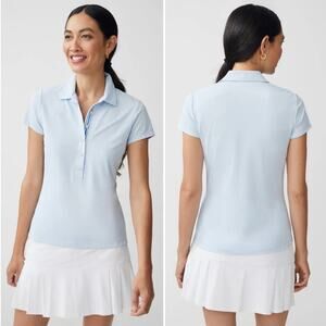J. McLaughlin Womens Preppy Court Cap Sleeve Pique Polo Light Blue Shirt Size S